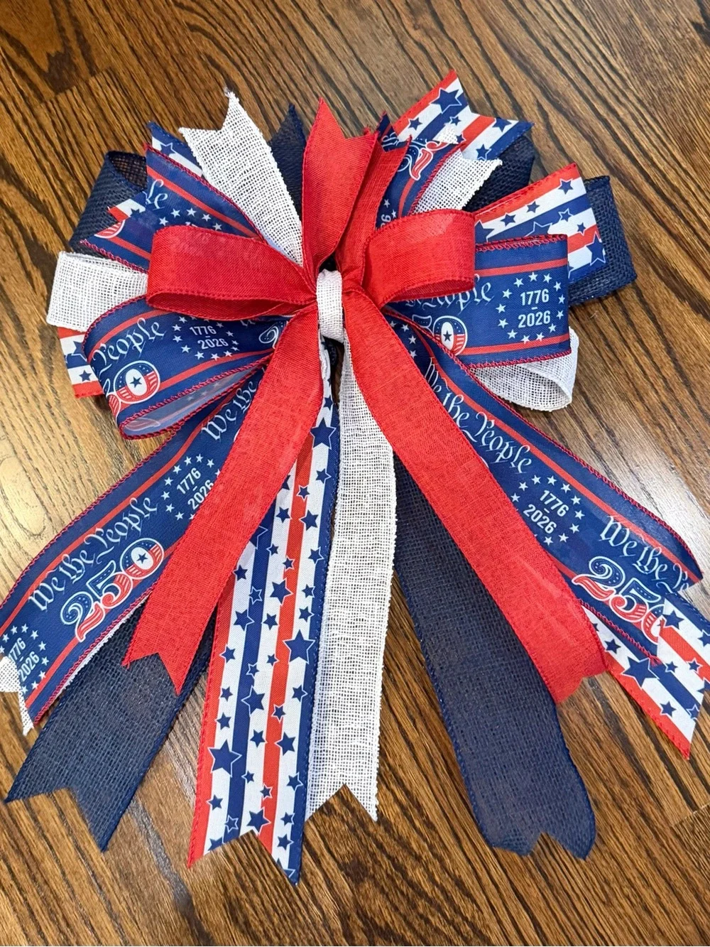 Patriotic Red, White & Blue Holiday Wreath Bow